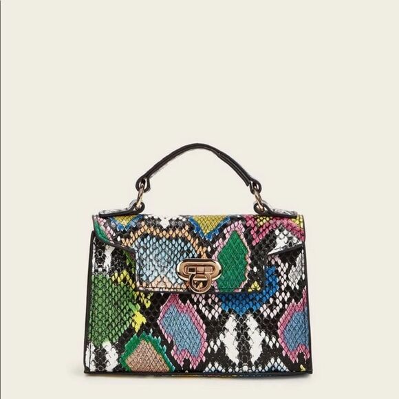 Colorful Snakeskin Top Handle Bag | Multicolor Mini Satchel Purse - Picture 1 of 8